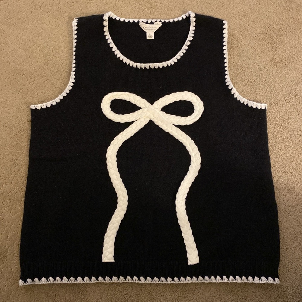 CATO COLLECTION LIMITED EDITION WOMEN'S SLEEVELESS SWEATER CABLE KNIT BOW SZ L